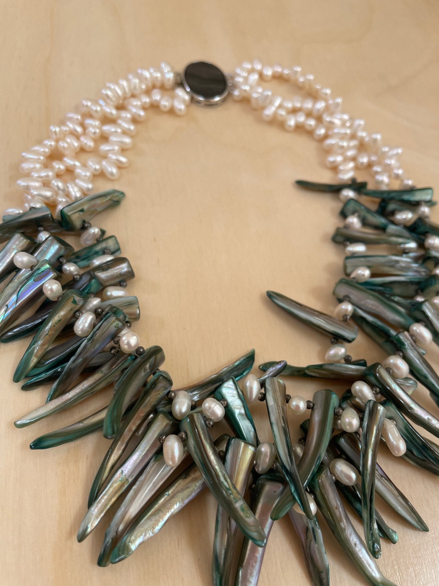 Mother of Pearl and freshwater pearls and three strand necklace - Natalia Willmott