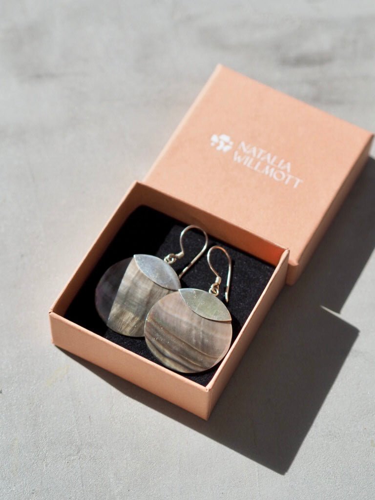 Mother of pearl circular drop earrings - Natalia Willmott