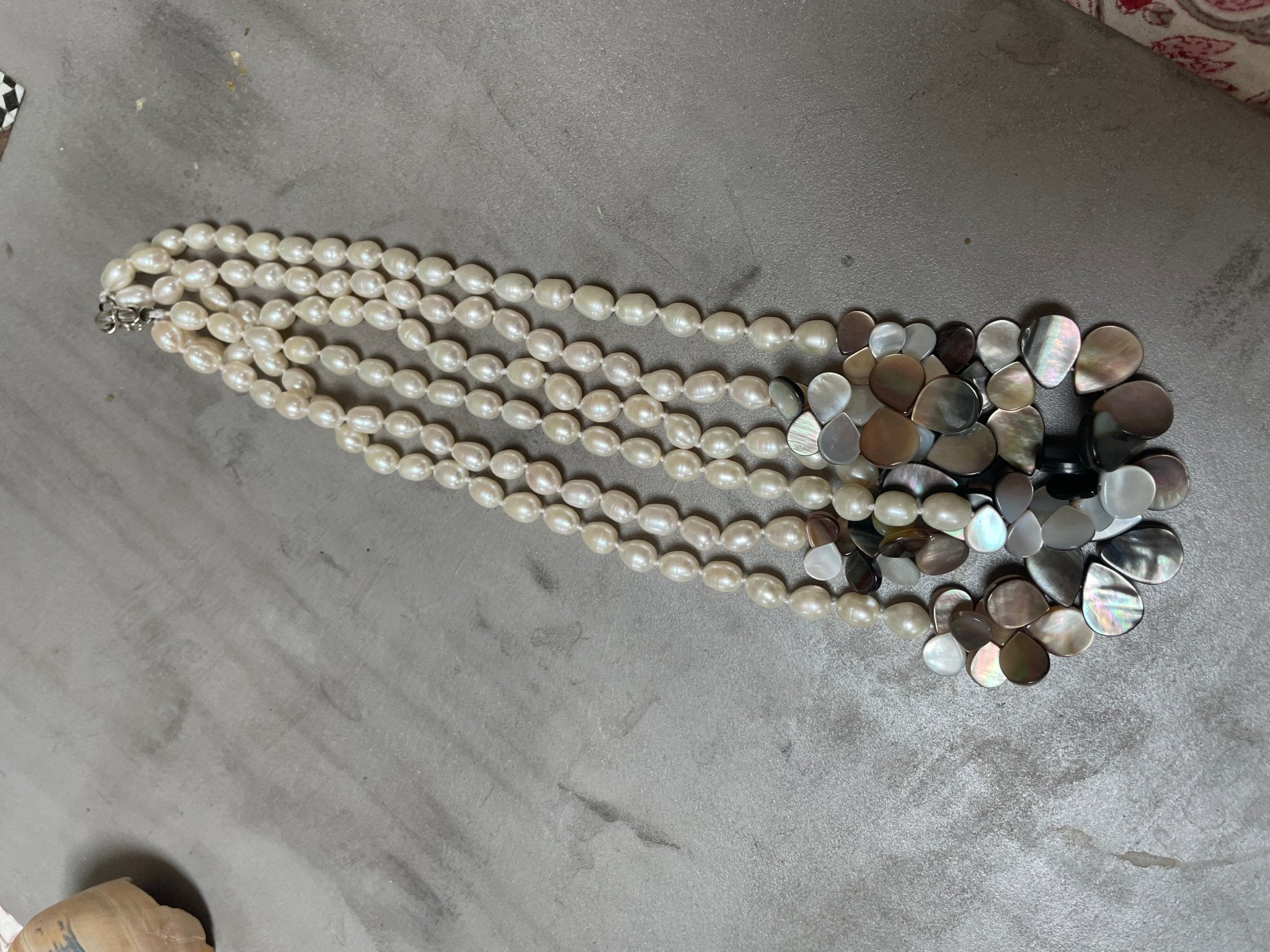Mother of pearl teardrop and freshwater pearls and silver necklace - Natalia Willmott
