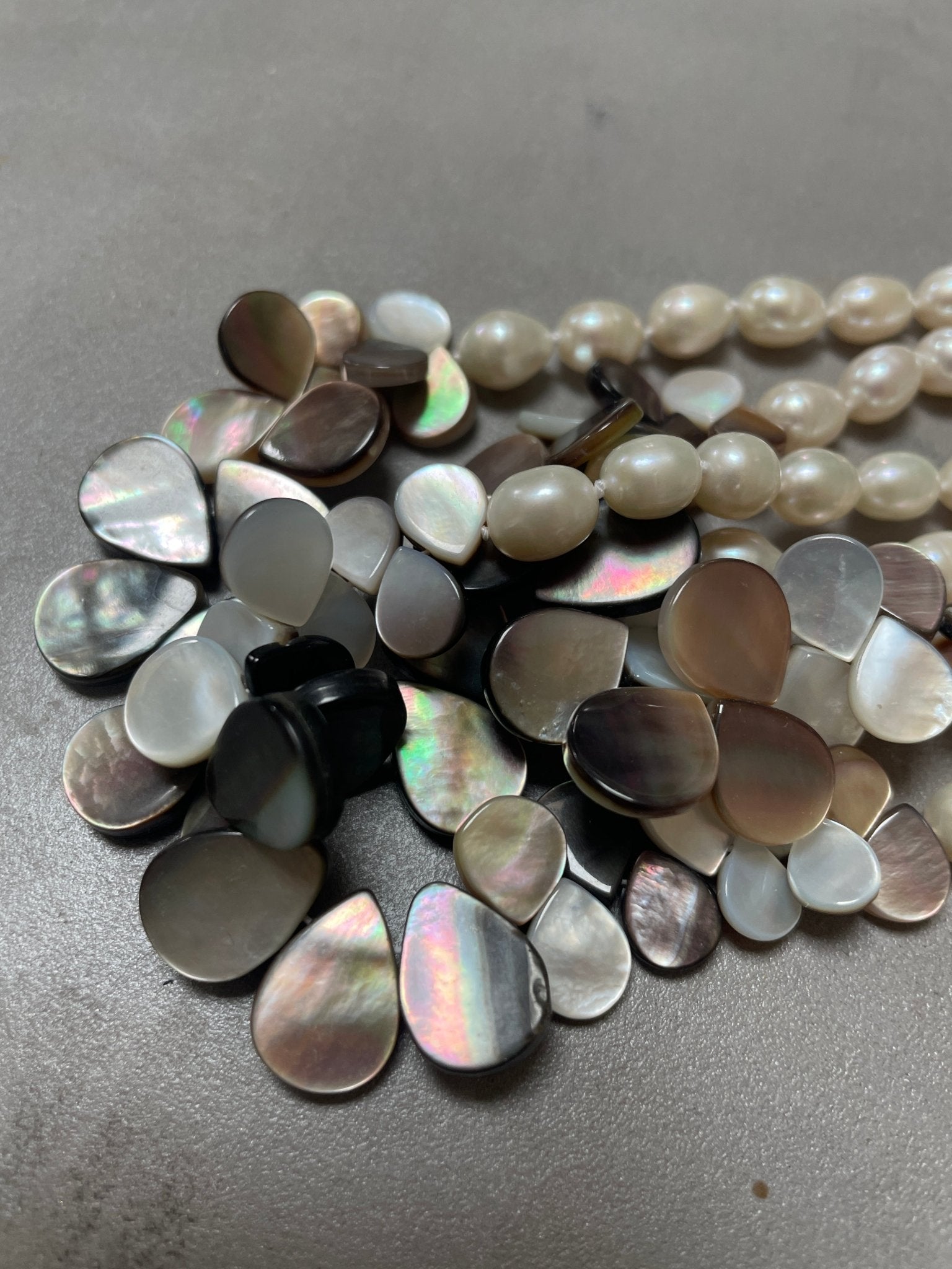 Mother of pearl teardrop and freshwater pearls and silver necklace - Natalia Willmott