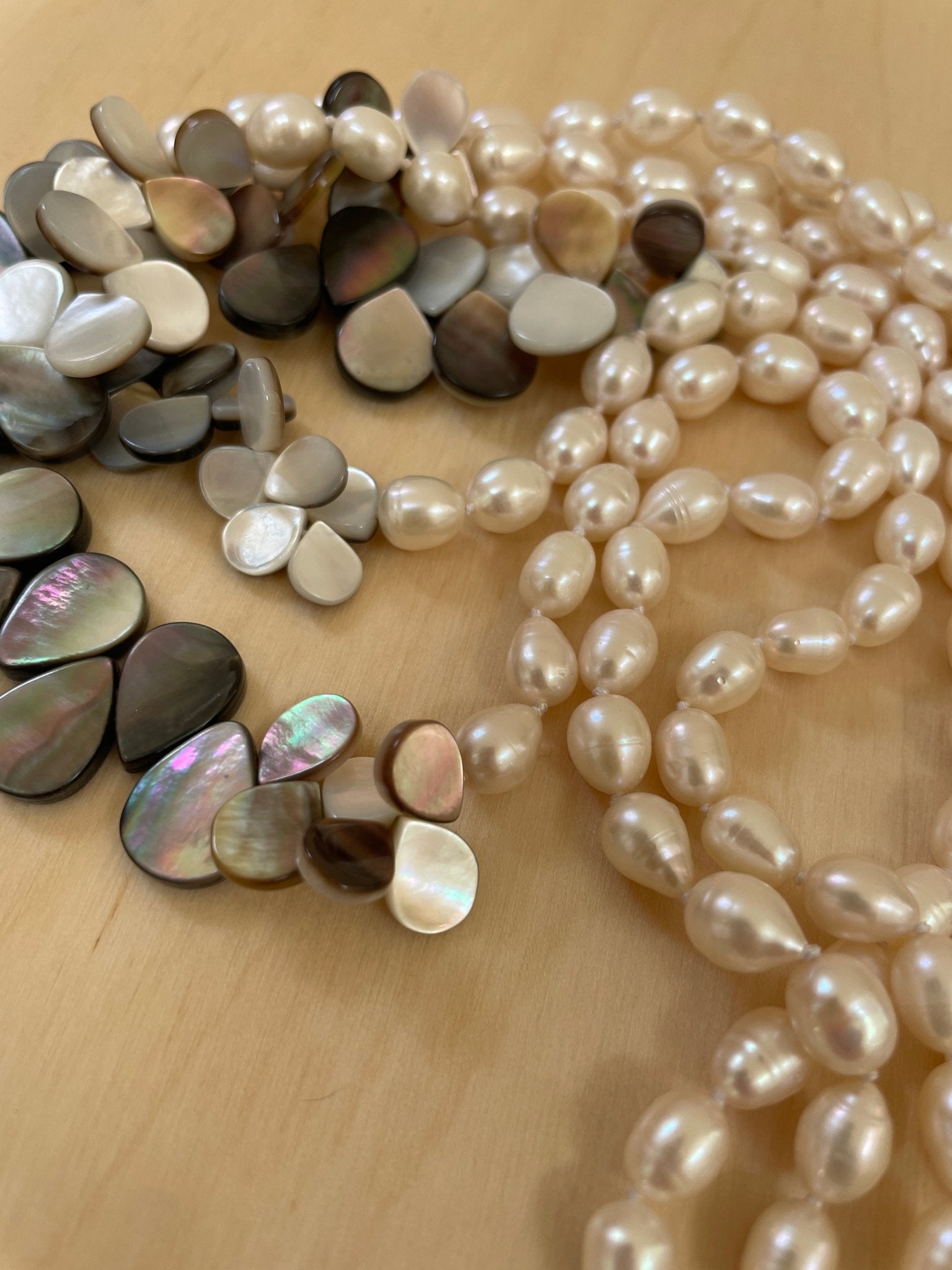 Mother of pearl teardrop and freshwater pearls and silver necklace - Natalia Willmott