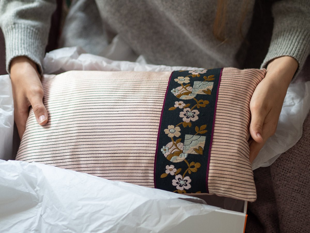 "OTTOMAN" STRIPE PINK SILK CUSHION - Natalia Willmott