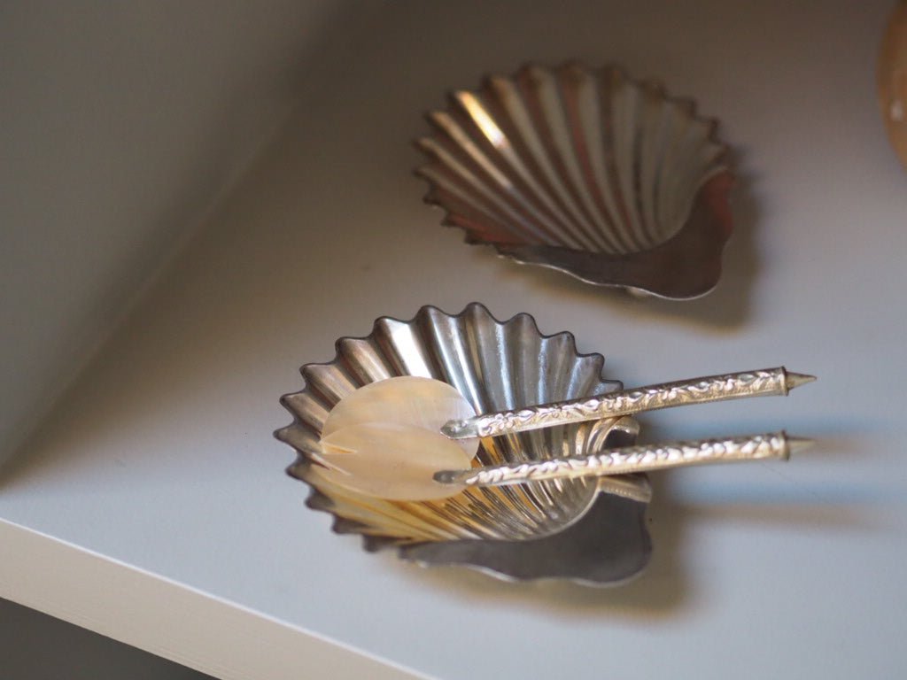 Pair of antique silver plate scallop butter dishes - Natalia Willmott