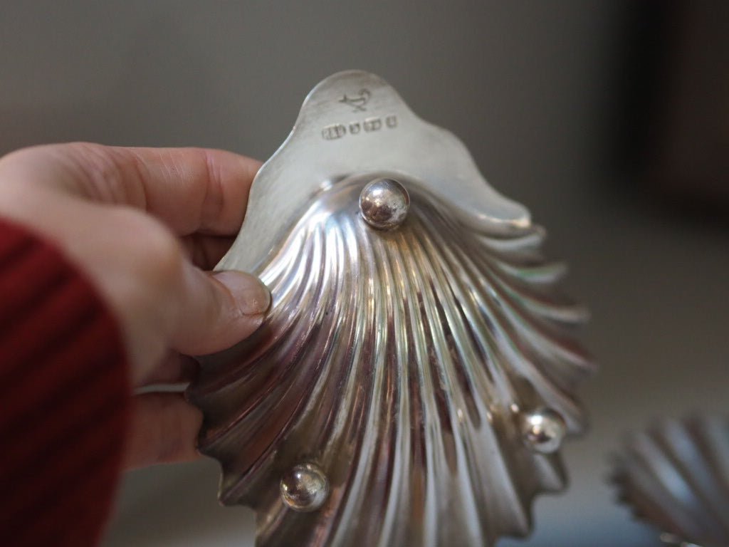 Pair of antique silver plate scallop butter dishes - Natalia Willmott