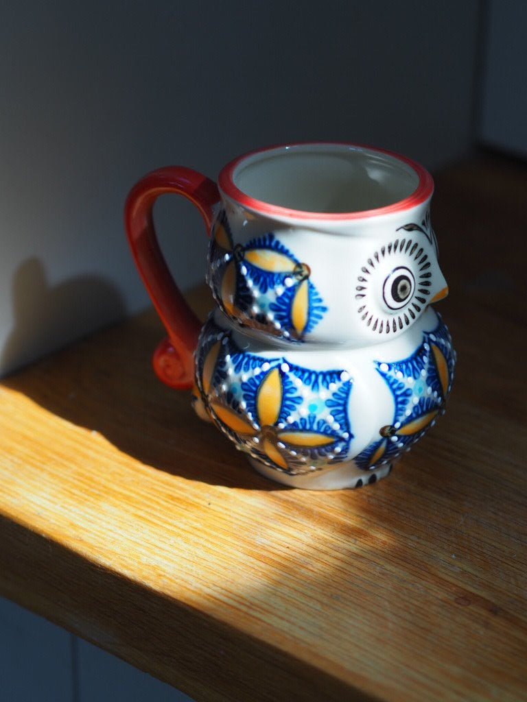 Pair or of Yokohama Studio owl hand painted mugs - Natalia Willmott