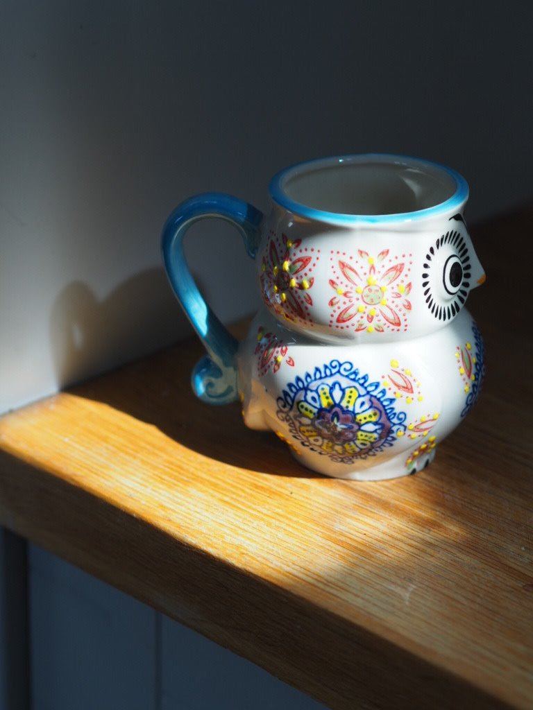 Pair or of Yokohama Studio owl hand painted mugs - Natalia Willmott