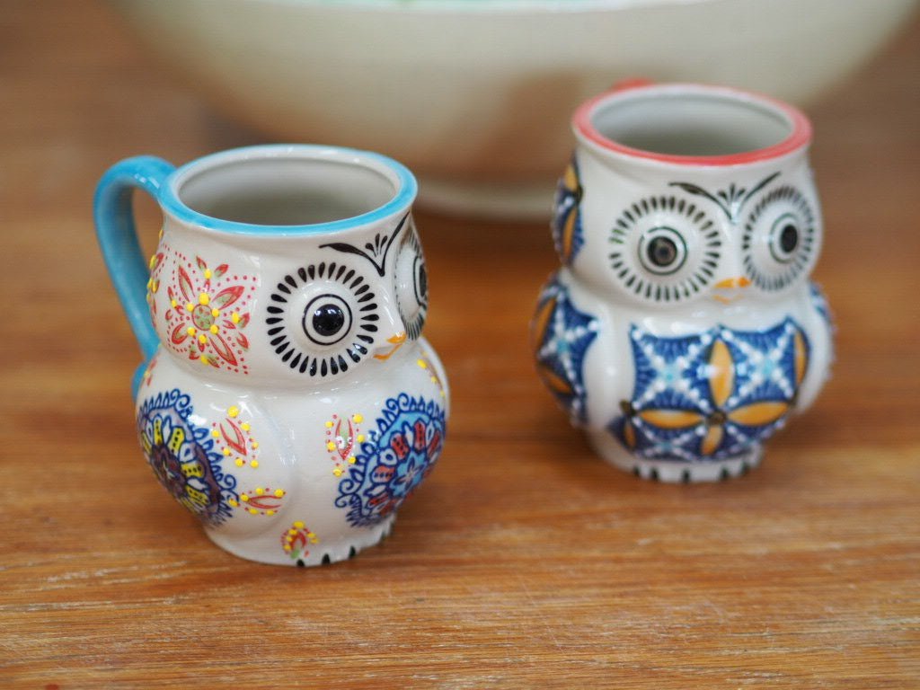 Pair or of Yokohama Studio owl hand painted mugs - Natalia Willmott