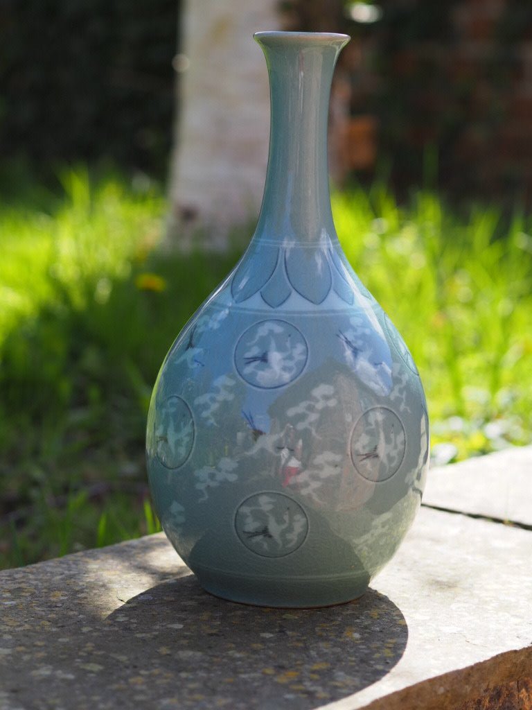 Pear - Shaped Celadon Vase with Thousand Cranes - Natalia Willmott