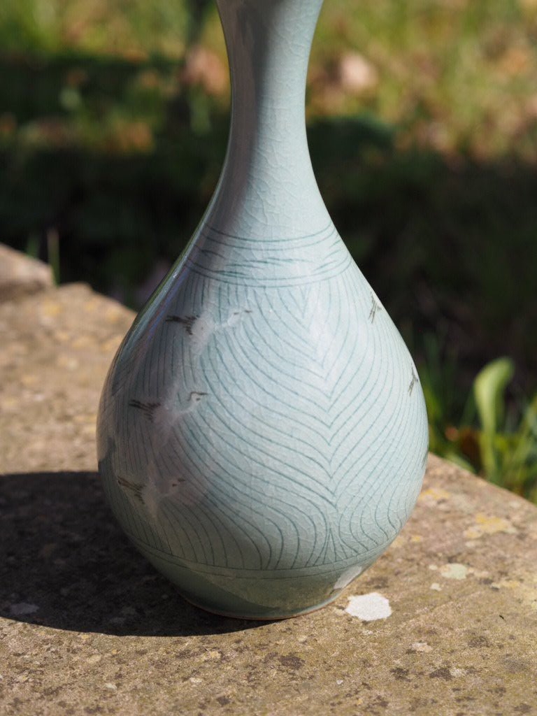 Pear - Shaped Celadon Vase with three Flying cranes - Natalia Willmott