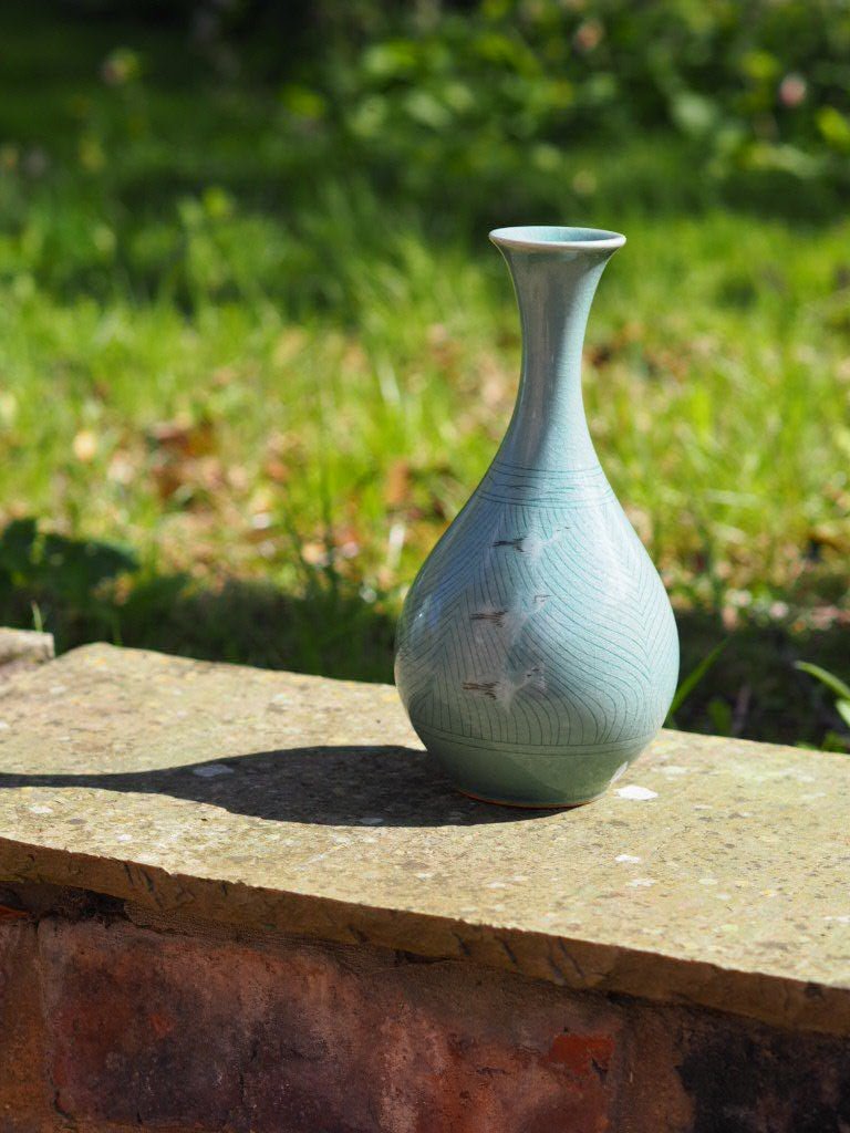 Pear - Shaped Celadon Vase with three Flying cranes - Natalia Willmott