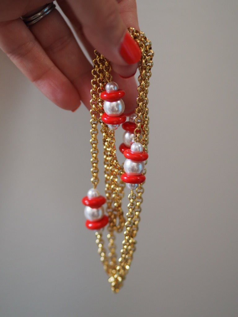 Pearl and red bead gold plate necklace and earrings - Natalia Willmott