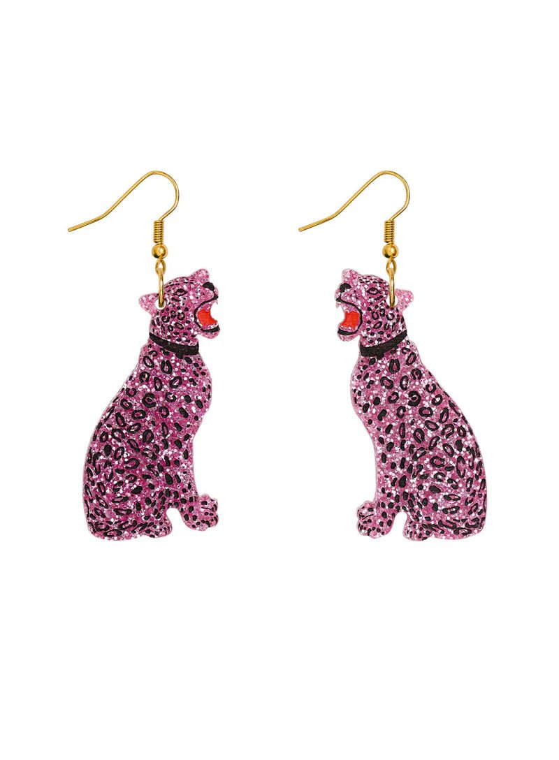 Pink glitter leopard Earrings Interior Curve for Tatty Devine - Natalia Willmott