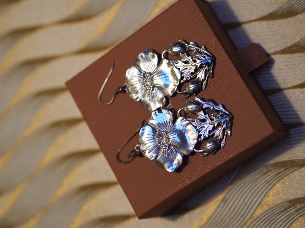 Poppies silver plated pewter earrings by MASJ - Natalia Willmott