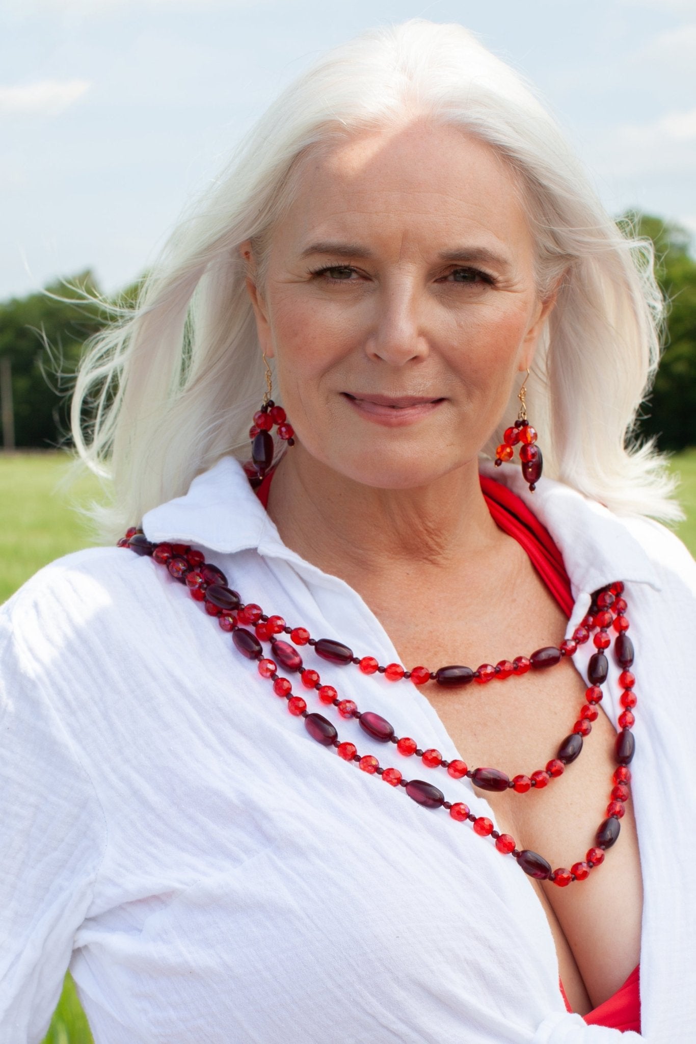 Red delight beaded Bohemian style vintage necklace and earrings - Natalia Willmott