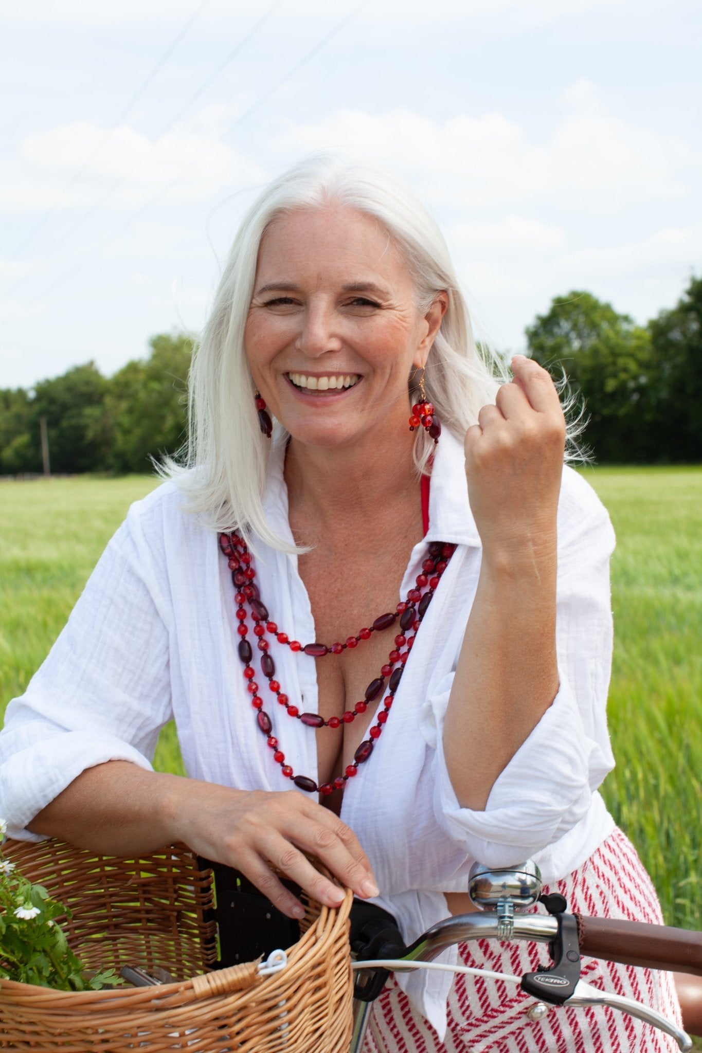 Red delight beaded Bohemian style vintage necklace and earrings - Natalia Willmott