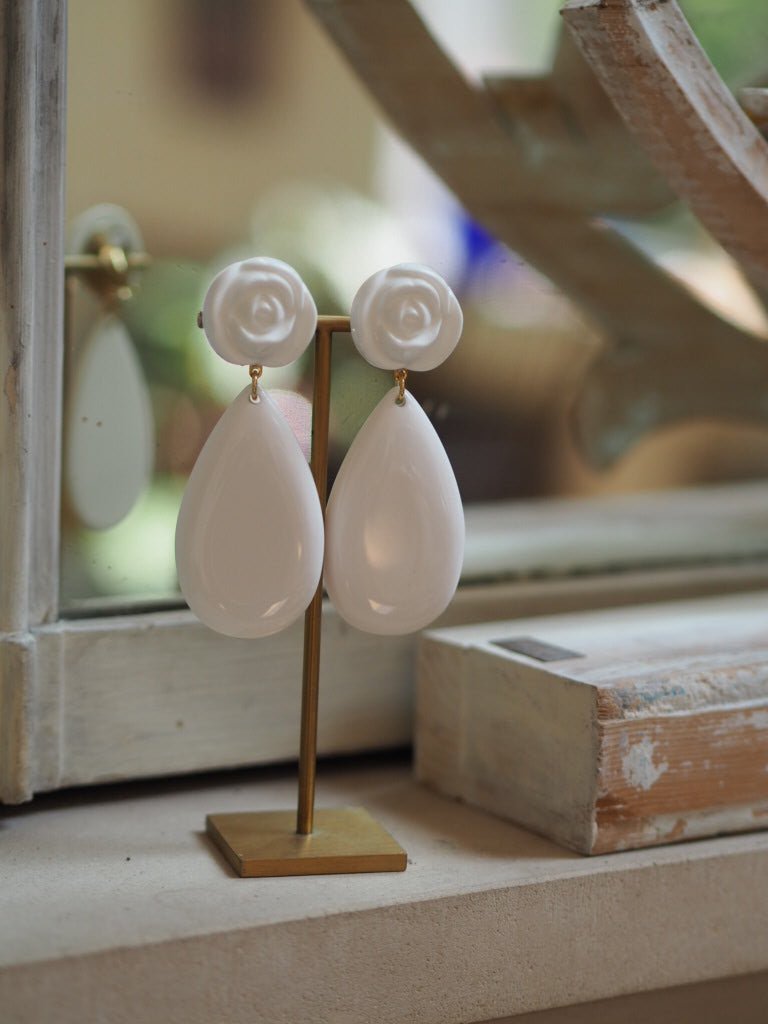 Rose drop white earrings - Natalia Willmott