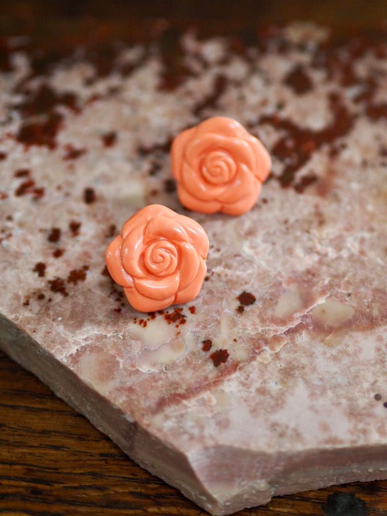 Rose resin post earrings in coral - Natalia Willmott