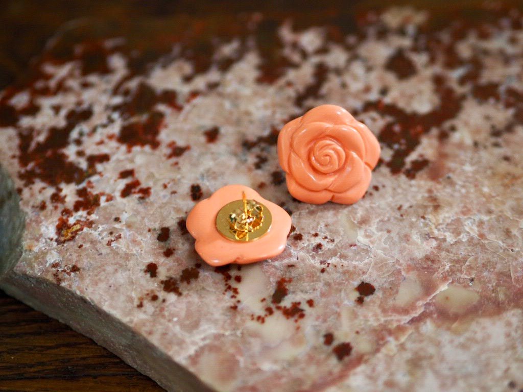 Rose resin post earrings in coral - Natalia Willmott