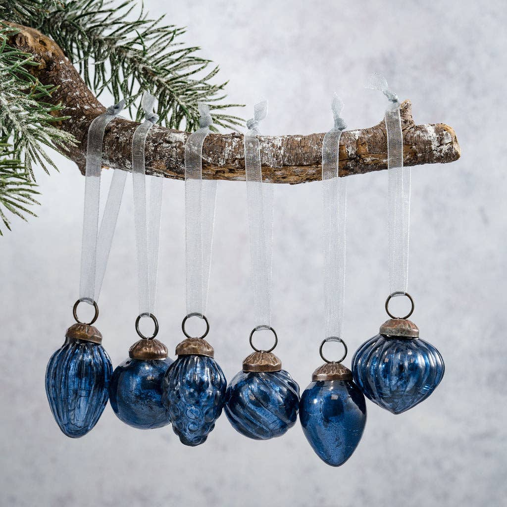 Set of 6 Small Mixed design 1" Old Navy Crackle Baubles - Natalia Willmott