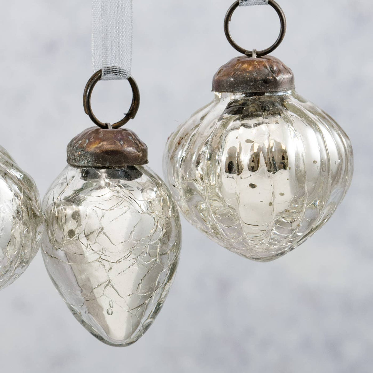 Set of 6 Small Mixed design 1" Silver Crackle Glass Baubles - Natalia Willmott