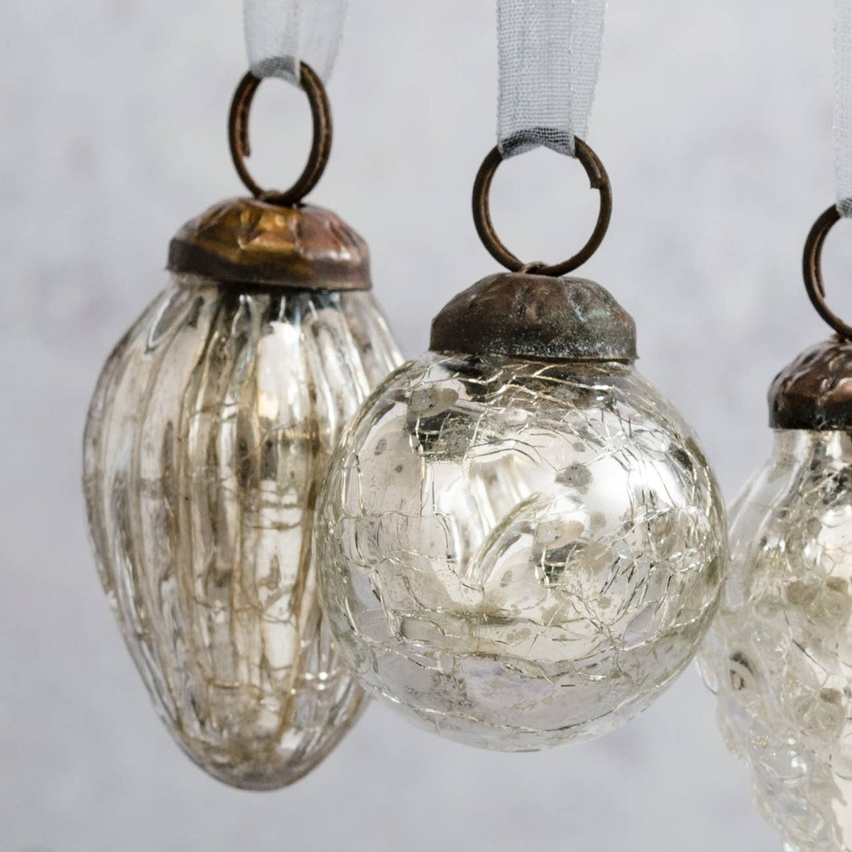 Set of 6 Small Mixed design 1" Silver Crackle Glass Baubles - Natalia Willmott