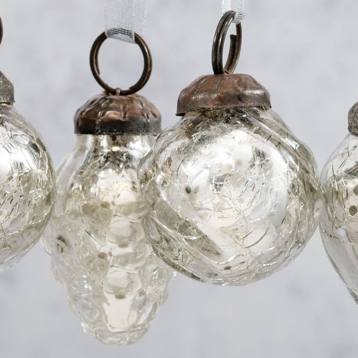 Set of 6 Small Mixed design 1" Silver Crackle Glass Baubles - Natalia Willmott