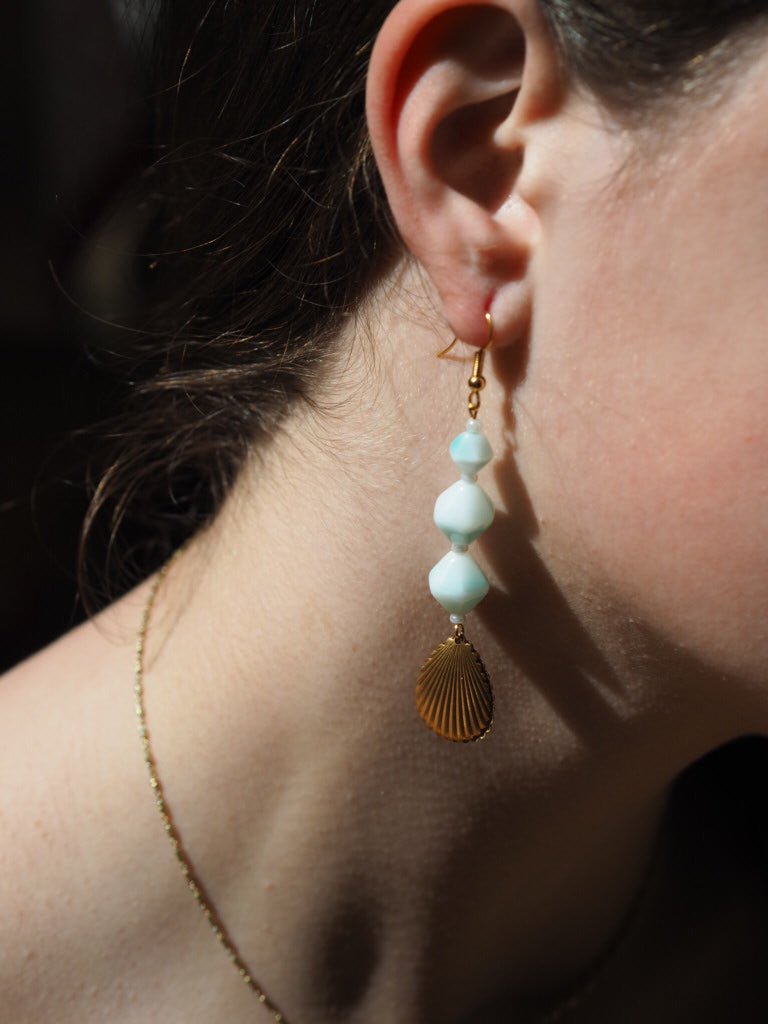Shell light blue glass necklace and earrings - Natalia Willmott