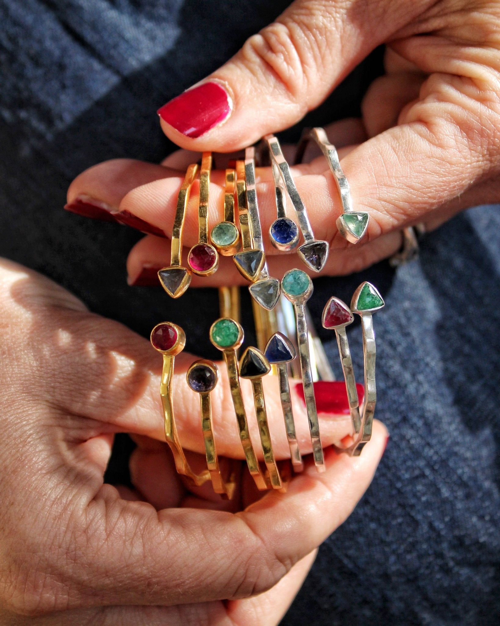 Silver bangle with semi precious stones - Natalia Willmott