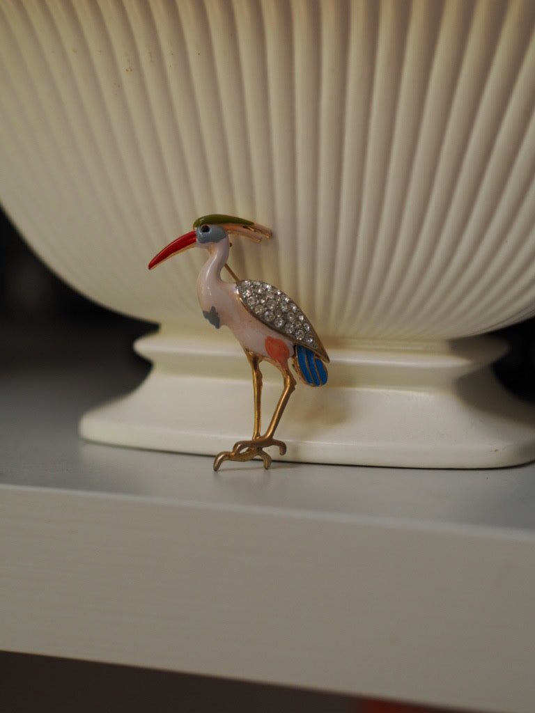 Stork brooch with enamel and strass - Natalia Willmott