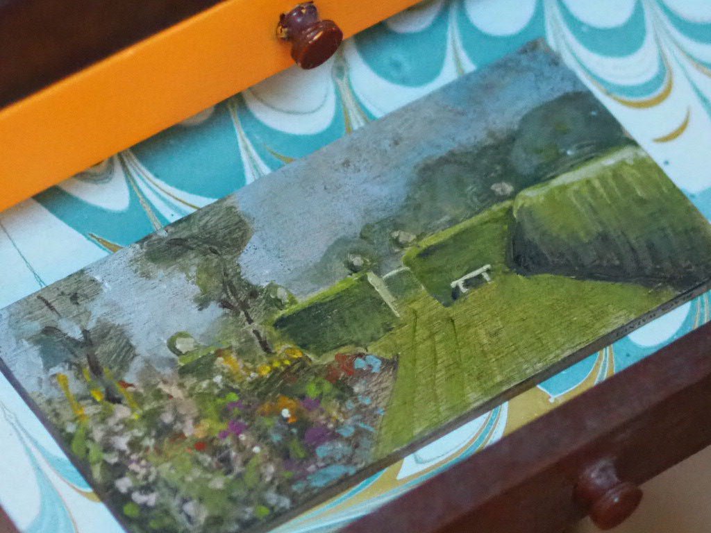 The white bench small oil painting - Natalia Willmott