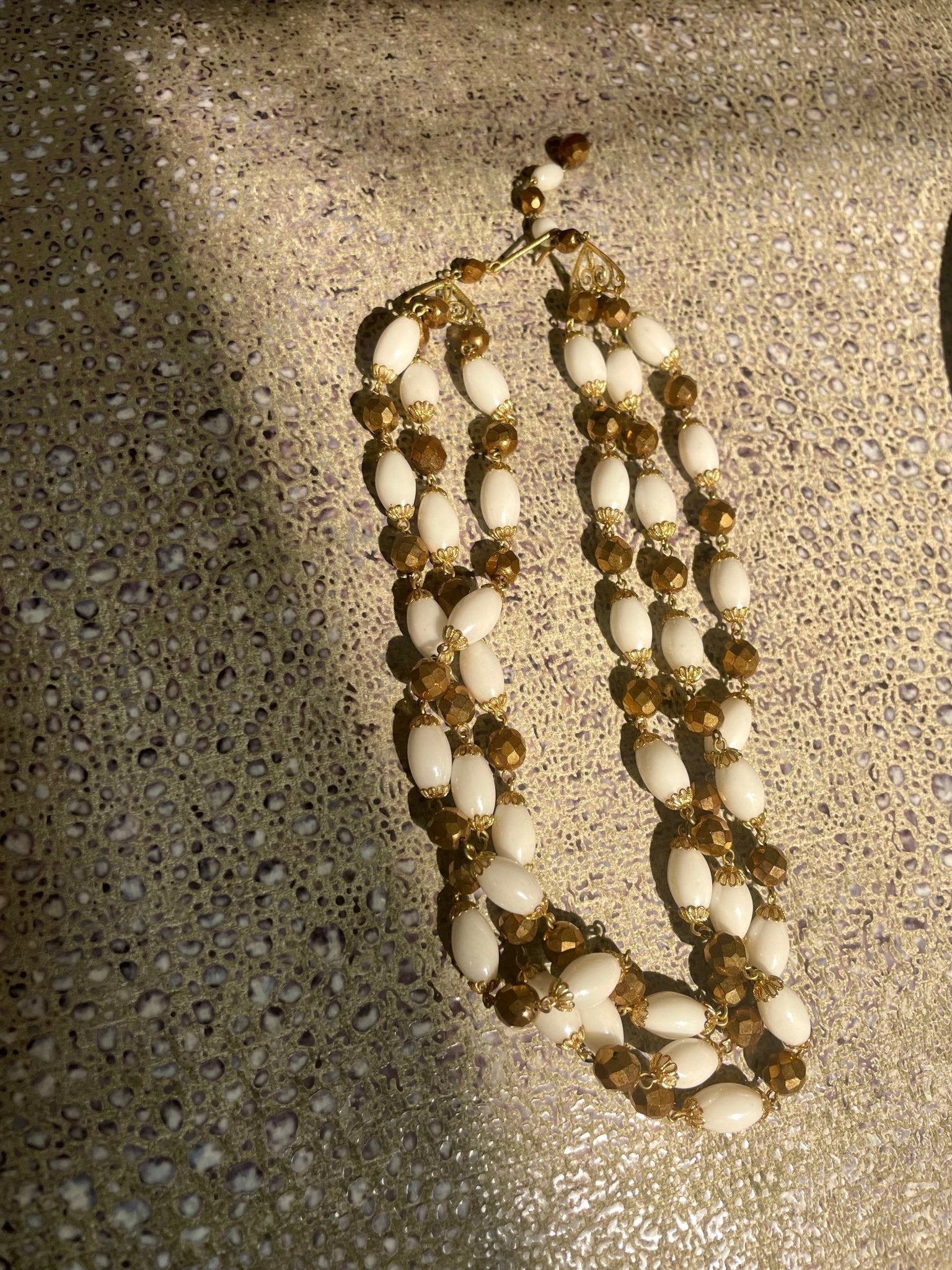 Vintage 3 strand white and gold necklace - Natalia Willmott