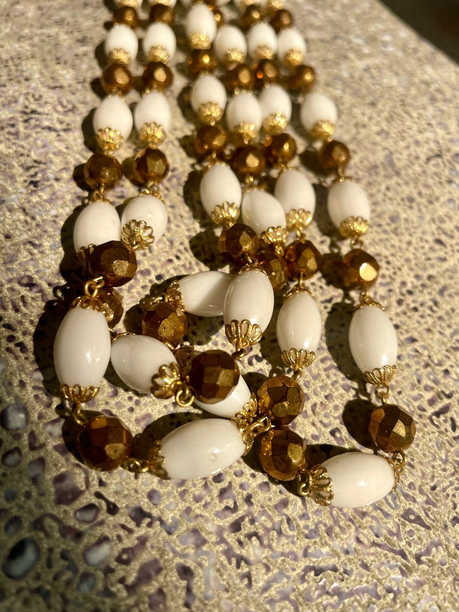 Vintage 3 strand white and gold necklace - Natalia Willmott
