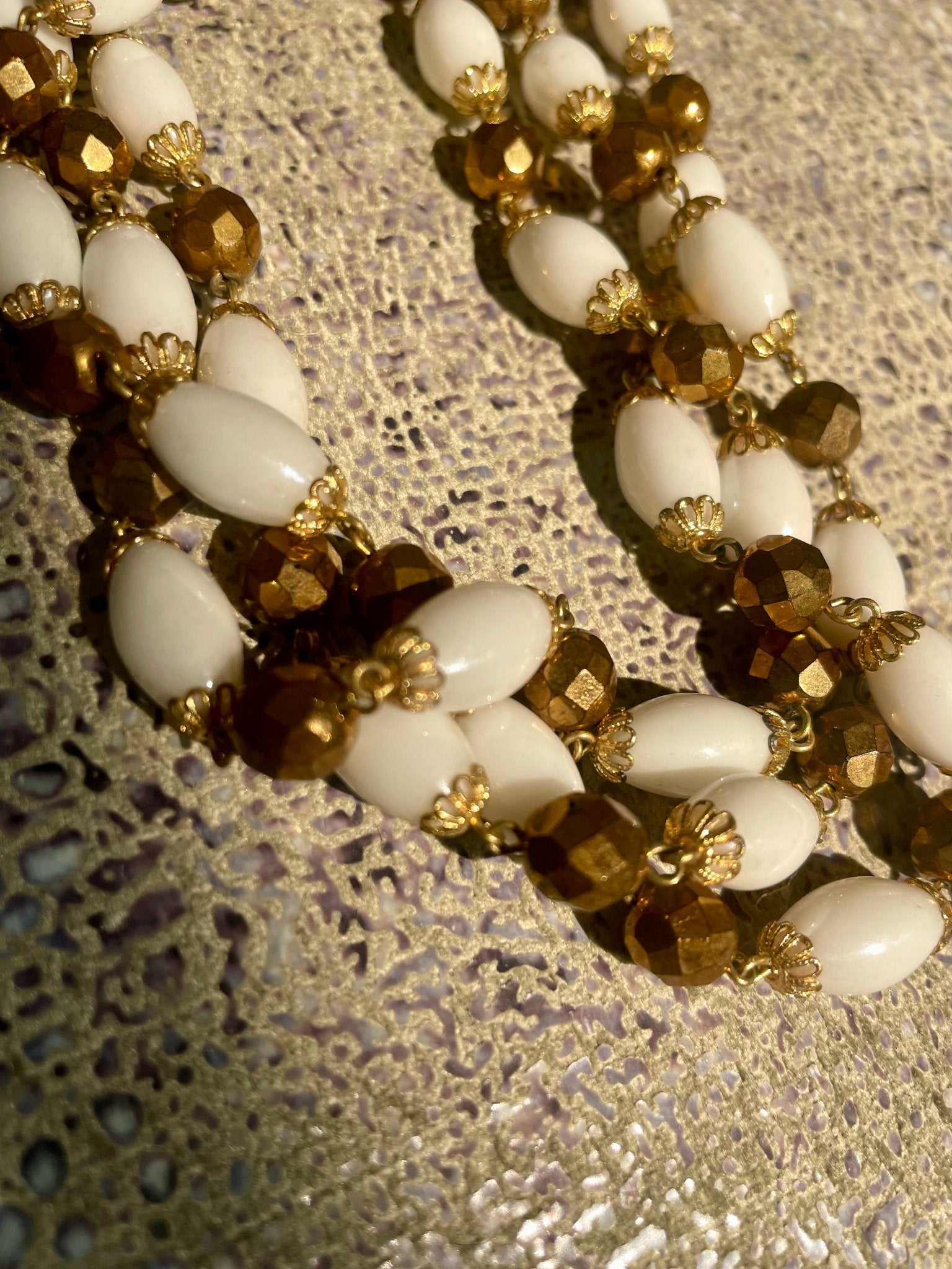 Vintage 3 strand white and gold necklace - Natalia Willmott
