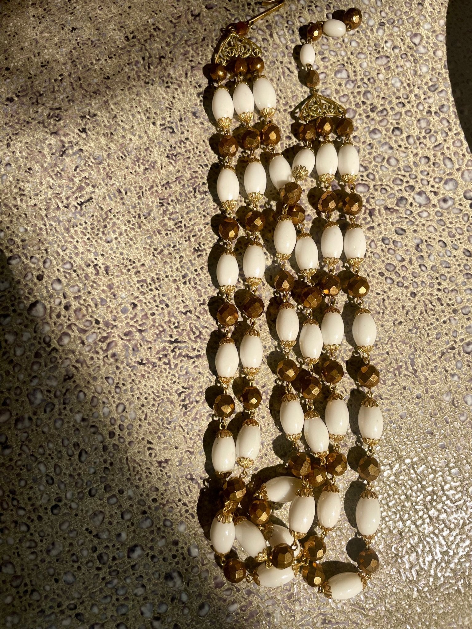 Vintage 3 strand white and gold necklace - Natalia Willmott