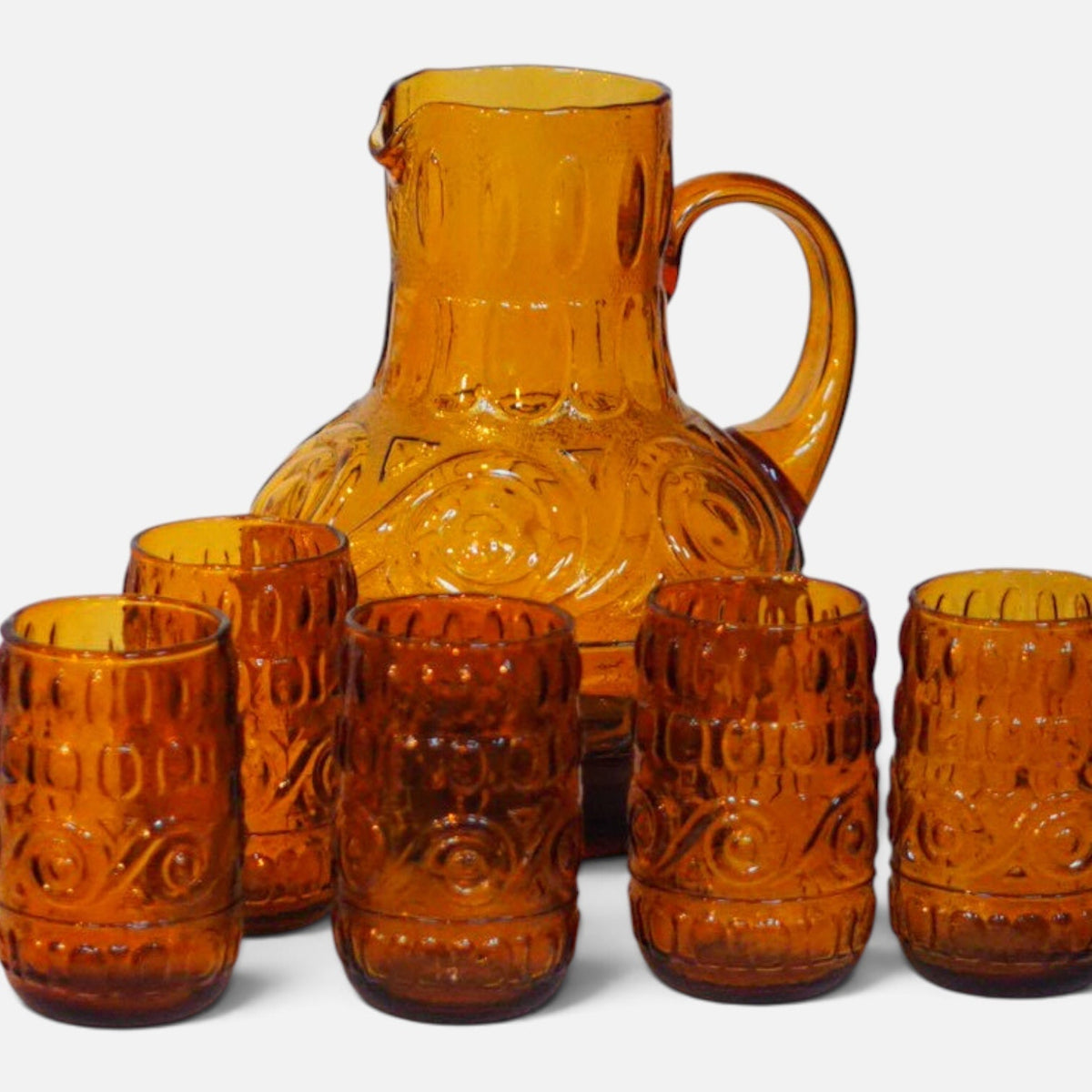 Vintage Amber Glass Water Set – Possibly Empoli, Italy, c.1960s–70s - Natalia Willmott