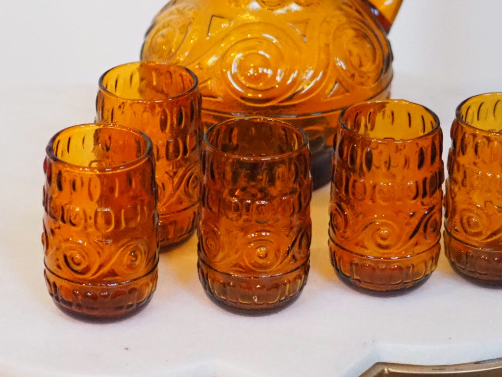 Vintage Amber Glass Water Set – Possibly Empoli, Italy, c.1960s–70s - Natalia Willmott