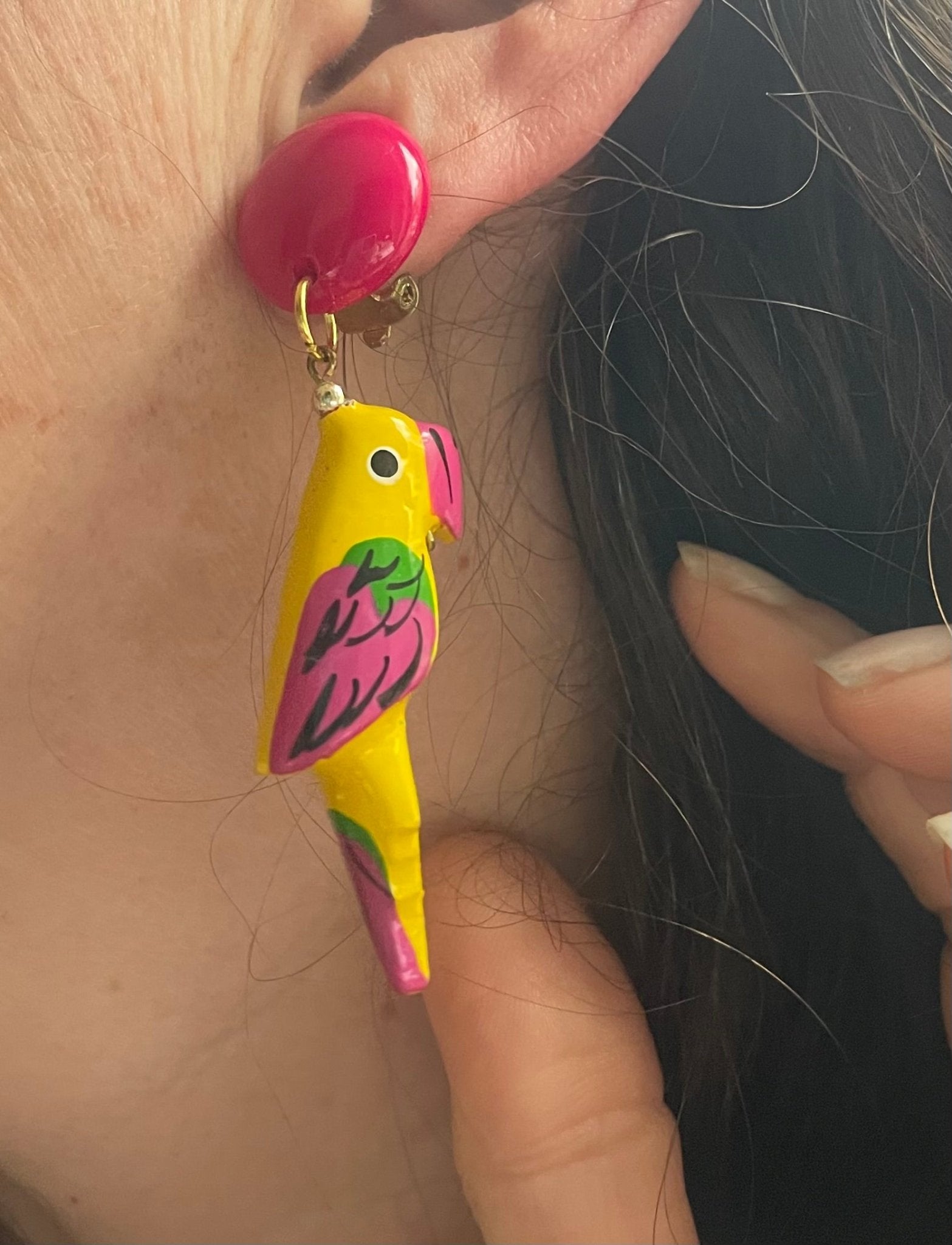Vintage colourful parrot clip on earrings - Natalia Willmott