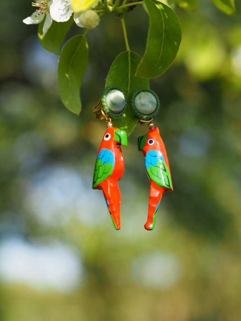 Vintage colourful parrot clip on earrings - Natalia Willmott