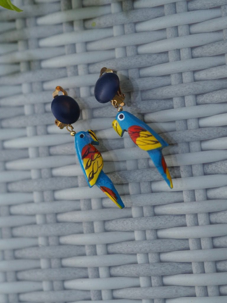 Vintage colourful parrot clip on earrings - Natalia Willmott