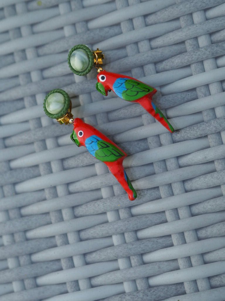Vintage colourful parrot clip on earrings - Natalia Willmott