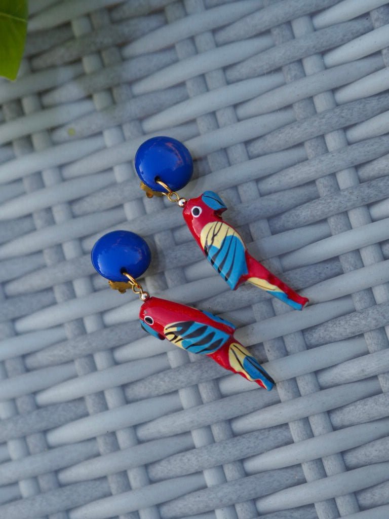 Vintage colourful parrot clip on earrings - Natalia Willmott
