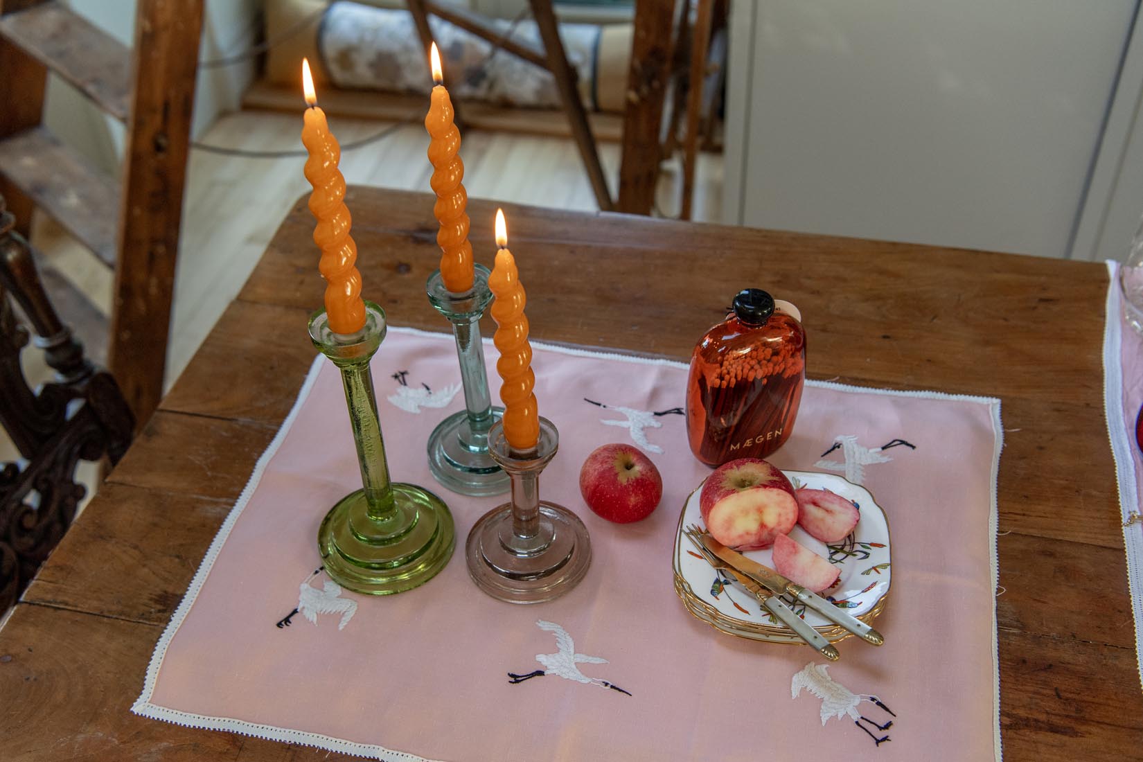 Vintage crane embroidered tray cloth - Natalia Willmott