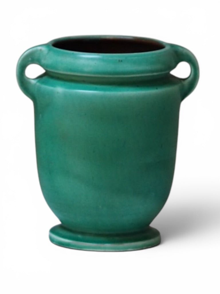 Vintage earthenware and green glaze pot with handles by C.H Brannam & Sons Ltd - Natalia Willmott
