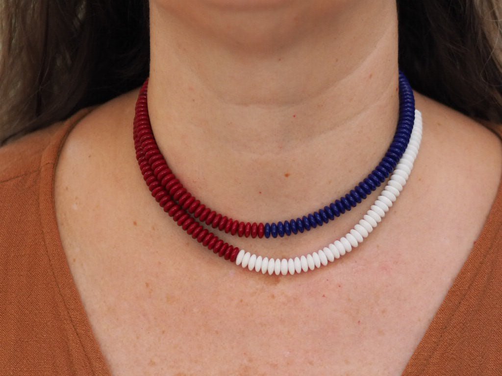 Vintage glass red white and blue beads earrings and necklace - Natalia Willmott