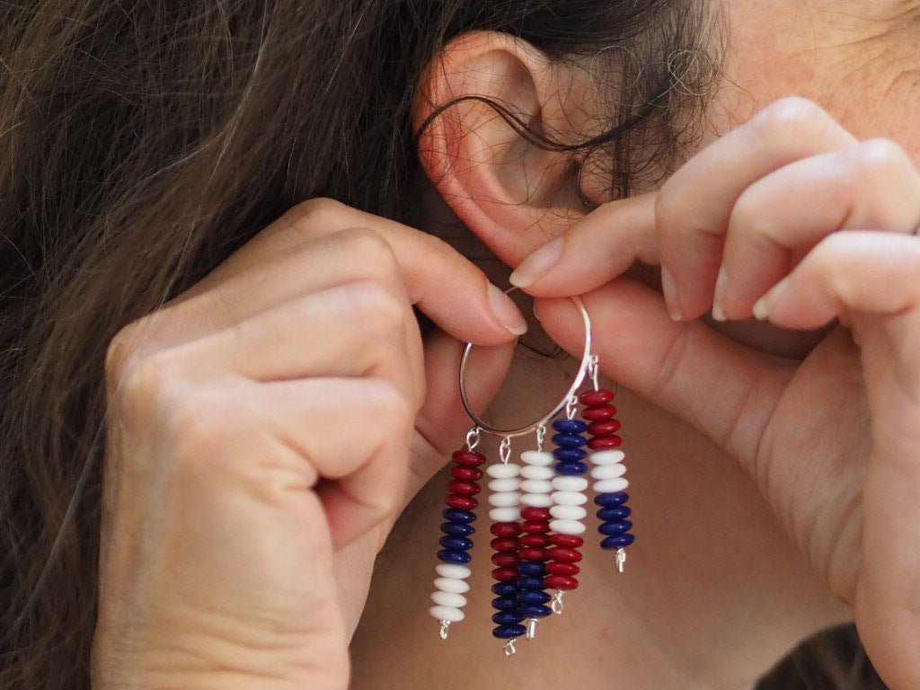 Vintage glass red white and blue beads earrings and necklace - Natalia Willmott