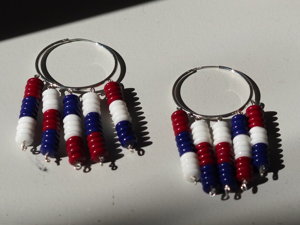 Vintage glass red white and blue beads earrings and necklace - Natalia Willmott