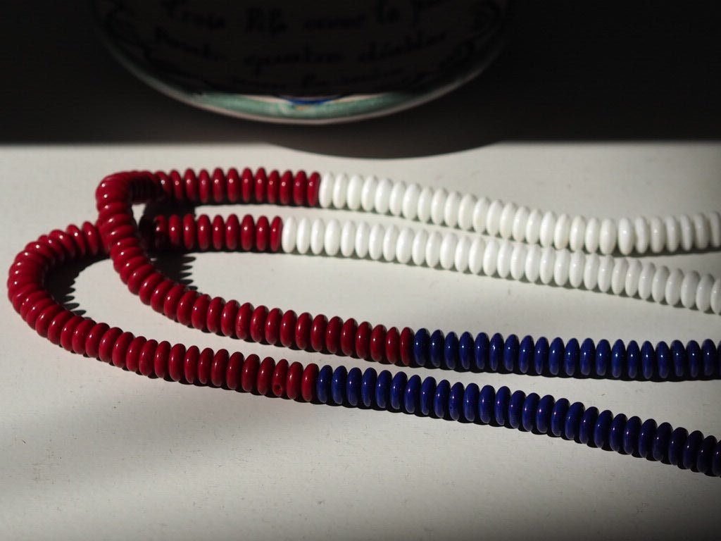 Vintage glass red white and blue beads earrings and necklace - Natalia Willmott