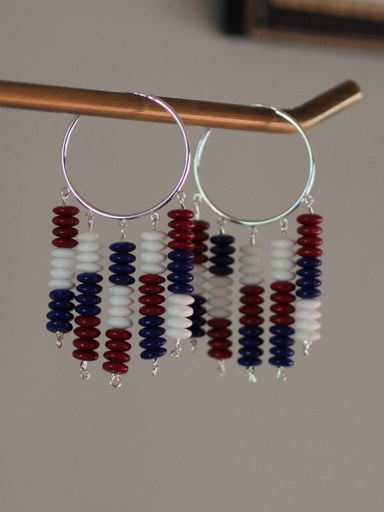 Vintage glass red white and blue beads earrings and necklace - Natalia Willmott