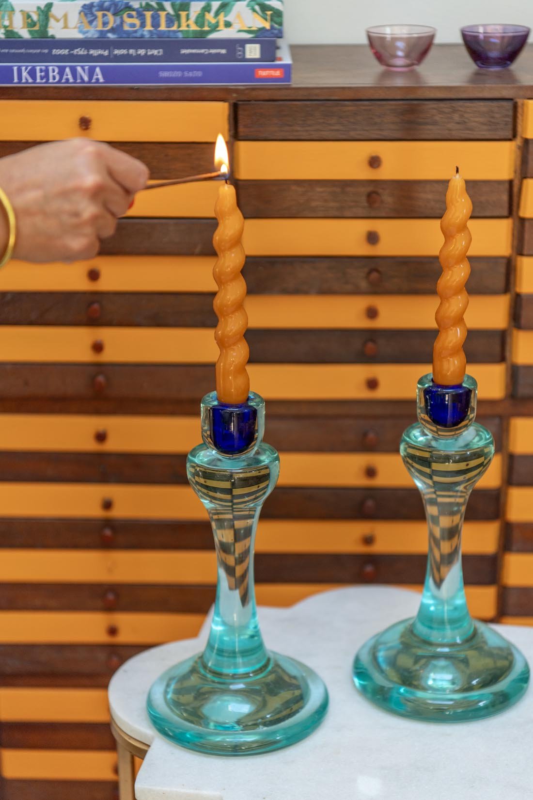 Vintage heavy glass candleholders - Natalia Willmott
