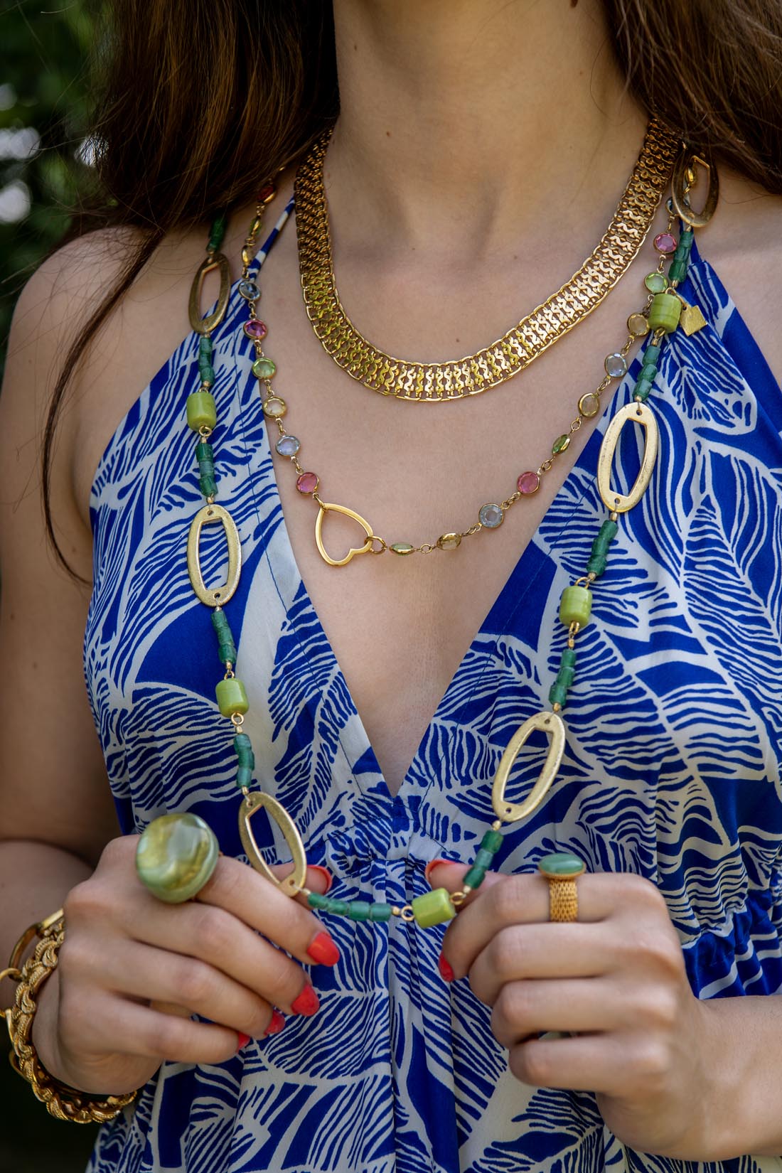 Vintage Marc Labat green glass beads long necklace - Natalia Willmott